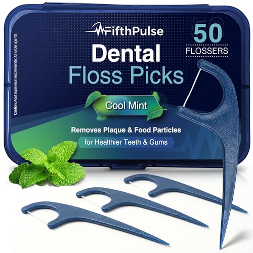 FifthPulse Dental Floss Picks - 50 Mint Flavored Tooth Picks for Adults & Kids