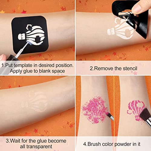 Temporary Glitter Tattoo Kit for Kids & Adults - 24 Colors & 187 Stencils
