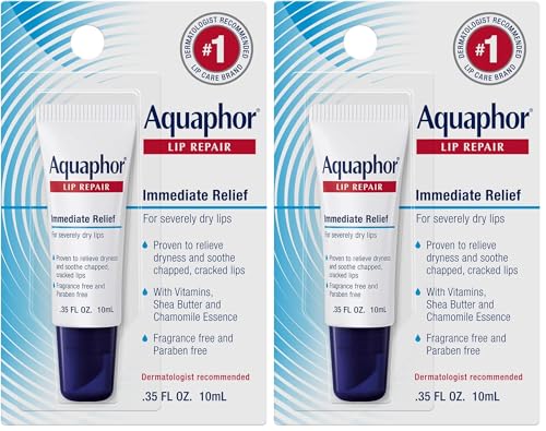 Aquaphor Lip Repair Ointment 0.35 Fl oz Tube (Pack of 2) – Long-Lasting Lip Moisture