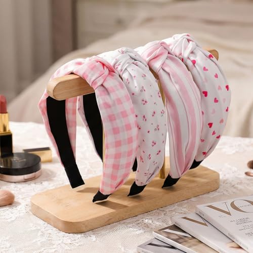 Knotted Headbands for Women - Pink Stripe 4 Pack, Non-Slip Design