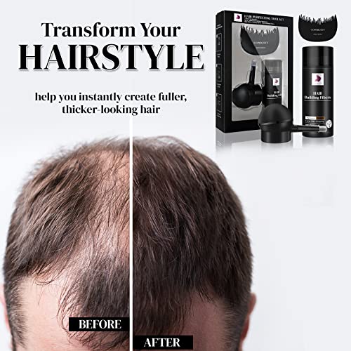 TOPIBUITY Hair Building Fibers Set - Dark Brown - 3-in-1 Thickening Kit