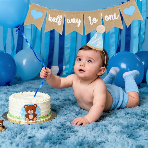 Atoden 1/2 Birthday Hat & High Chair Banner for 6 Months