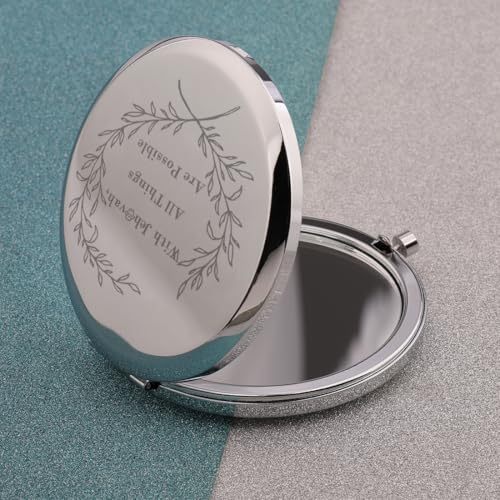 Silver Compact Mirror with Bible Verse - Personalized Travel Gift for Women