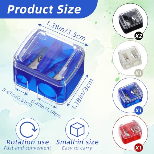 Dual Hole Makeup Pencil Sharpener Set for Lip, Eyeliner & Eyebrow - Portable Stainless Steel Blade