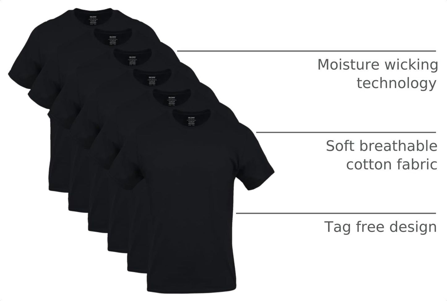 Gildan Men's Crew T-Shirts, Multipack, Style G1100, Black (6-Pack), X-Large