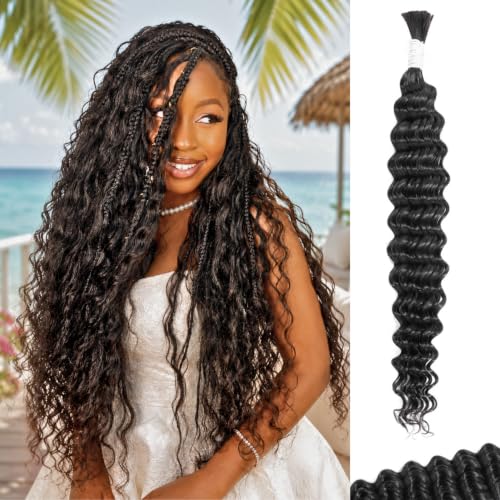 Enaiiby Loose Deep Wave Boho Braiding Hair Bulk | 50g 18 Inch #1B Natural Black