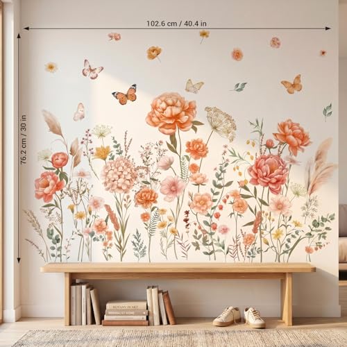 Boho Large Flowers Wall Decals – Removable Floral Stickers for Kids Room