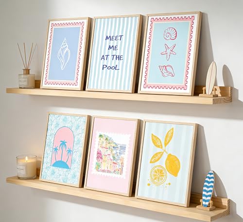 Coastal Wall Art Set - 6 Pcs Pink Blue Seashell Canvas Prints, 8x10
