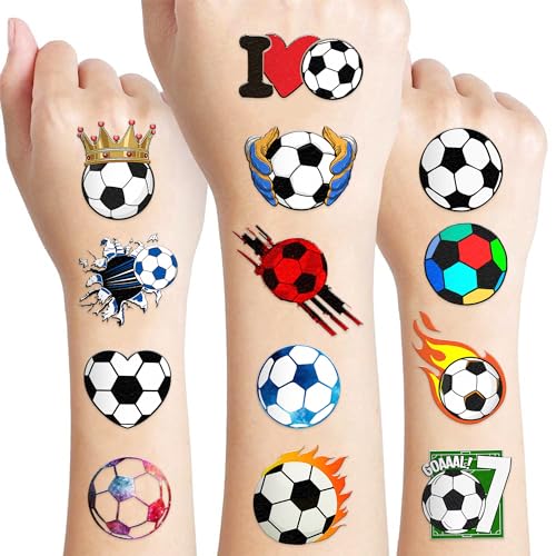 Soccer Temporary Tattoos Set for Kids - 96 Pre-Cut Tattoos