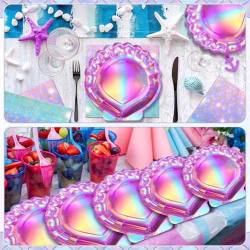 Gersoniel 40 Pcs Mermaid Party Plates & Napkins Set - Purple Seashell Design