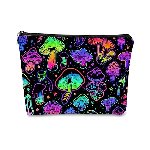 BARPERY Mushroom Neon Glow Makeup Bag 7.5 x 10 Travel Toiletry Pouch - Variation 5