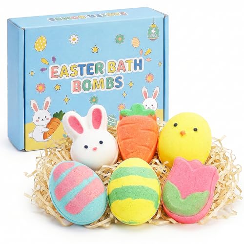 Kids Bath Bombs Easter Basket Favors - 6 Pack Bunny Carrot Bubble Bath Toys