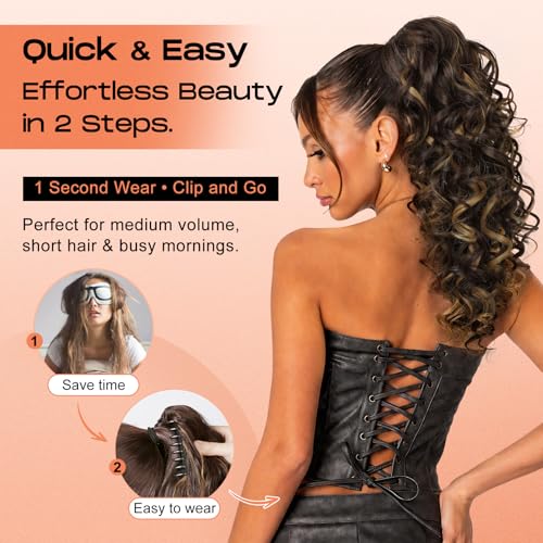 SEIKEA 18-Inch Fluffy Curly Ponytail Extension - Black Brown