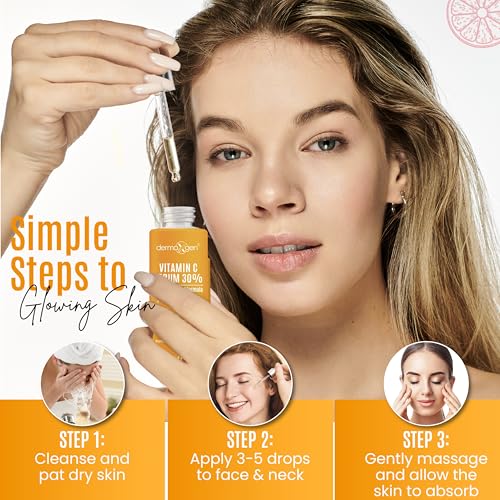 DERMAXGEN 30% Organic Vitamin C Serum for Face – 2 Fl Oz Anti-Aging Moisturizer with Hyaluronic Acid & Vitamin E