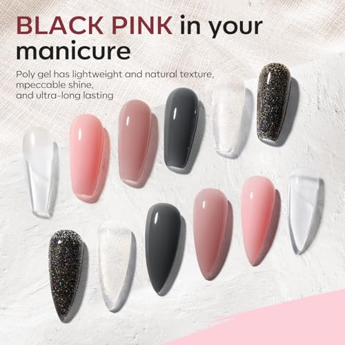 Modelones Nude Glitter Poly Gel Nail Kit with 6 Colors & 8W LED Lamp for Salon & DIY