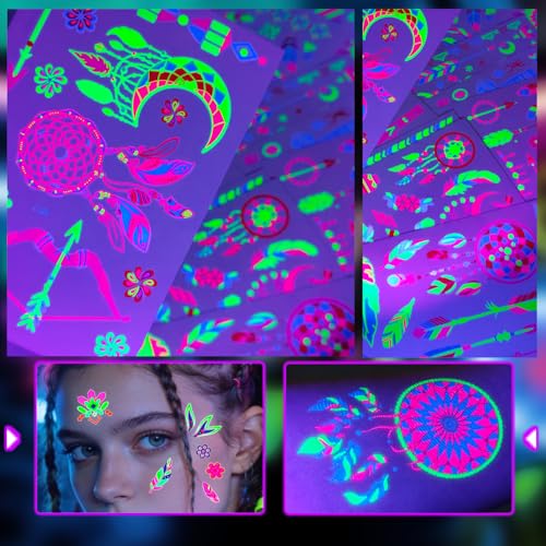 Tiebblove 360pcs Neon Temporary Tattoos Sticker 05-Tattoo Sticker UV Glow Waterproof