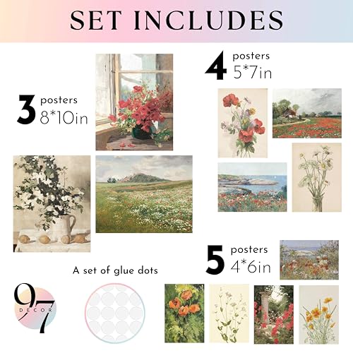 Vintage Floral Wall Art Set - 12 Unframed Flower Prints
