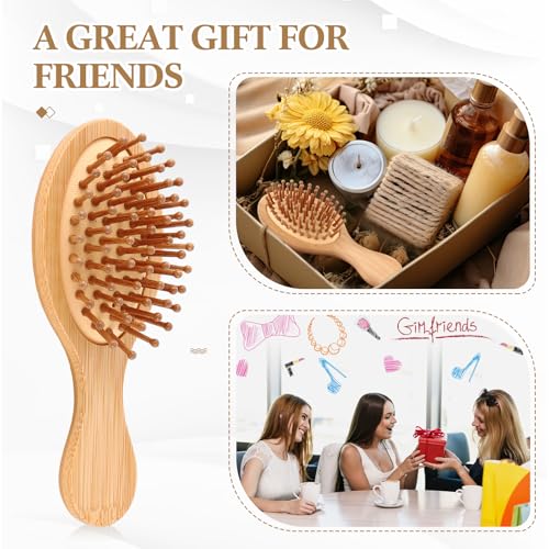 FoldTier 6 Pack Mini Bamboo Hair Brush Set, Travel-Sized Detangling Brush