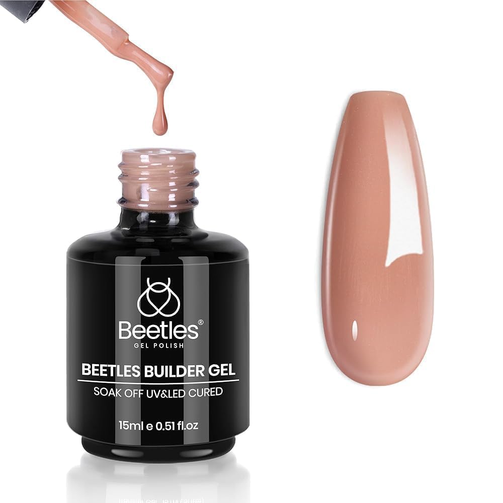 Beetles Builder Gel - 0.5oz Jelly Pink Nail Building Gel | HEMA & TPO Free, 7-in-1 Strengthening Formula for DIY Nail Art