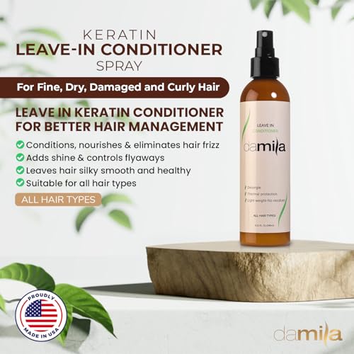 Damila Keratin Leave In Conditioner Spray 4.1 Fl Oz - Nourishing Detangler for Fine, Dry, Curly Hair