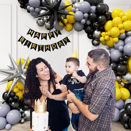 127-Piece Black and Yellow Balloon Arch Kit for Parties