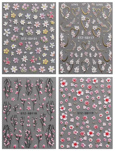 Self-Adhesive 3D Flower Nail Stickers - Floral Nail Art Decals for DIY Manicure