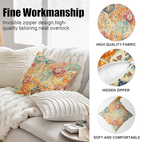 Boho Throw Pillow Covers 16x16 Inch Set of 2 - Soft Decorative Cushion Cases