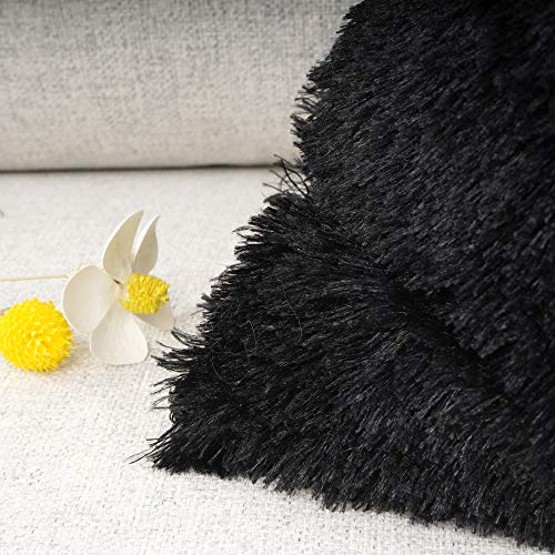 Luxury Merino Faux Fur Throw Pillow Covers - Set of 2, 18"x18" (Black)