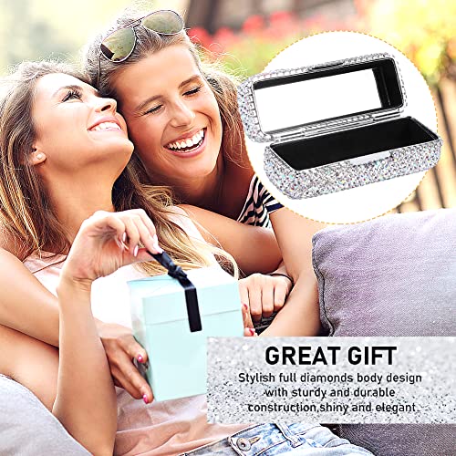 Silver Rhinestone Lipstick Case with Mirror, Bling Crystal Makeup Storage