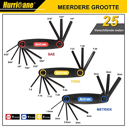 HURRICANE 25-Piece Folding Allen Wrench Set - SAE/Metric/Torx Hex Keys