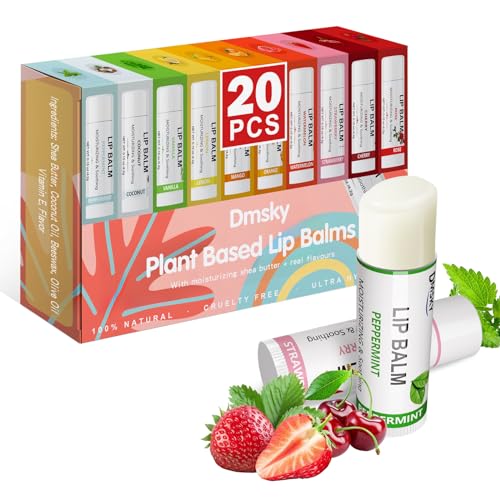 Dmsky Bulk Lip Balm Set – 20 Count, 10 Flavors Hydrating Natural Lip Moisturizer