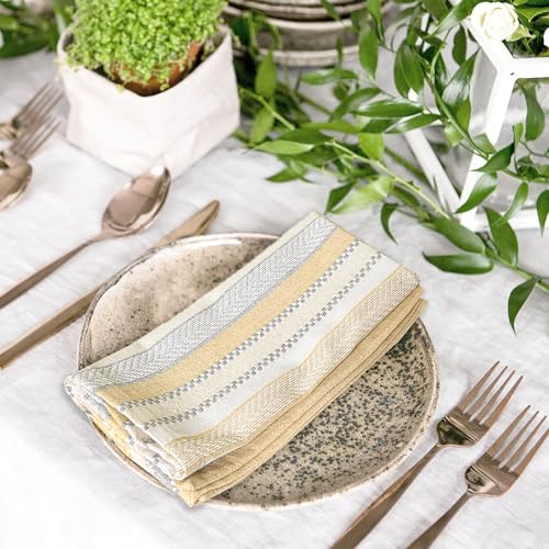 Beige Salsa Stripe Cloth Napkins, Set of 6 - Recycled Cotton, 18x18 in
