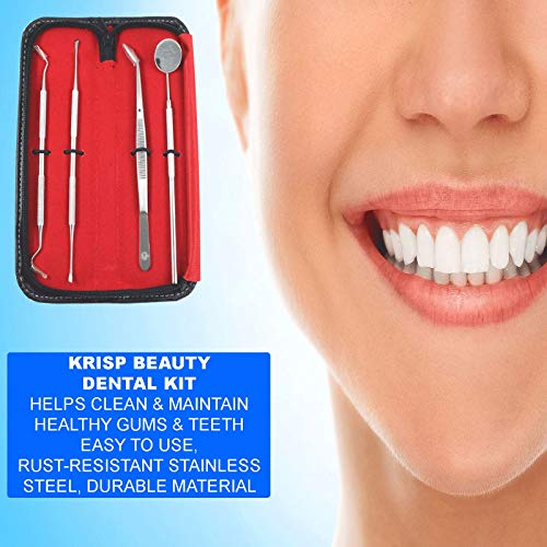 Krisp Beauty 4 Pc Dental Tools Kit - Stainless Steel Teeth Cleaner & Tartar Remover