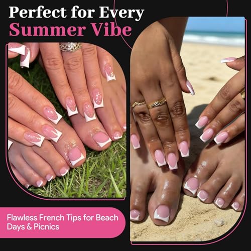 60Pcs Light Pink French Tip Press On Nails & Toenails Set