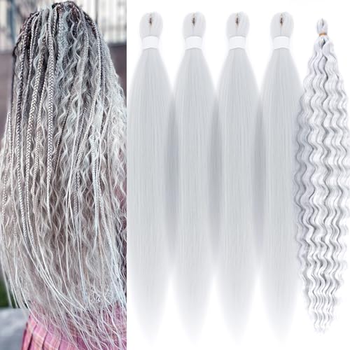 Silver Gray Boho Braiding Hair 26 Inch Pre-Stretched Wavy Curly Extensions
