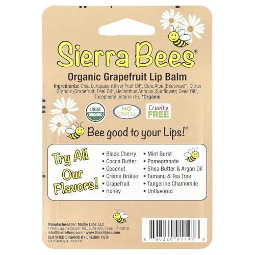 Organic Lip Balm Set with Grapefruit Flavor - Sierra Bees 4 Pack, 0.15 oz Each