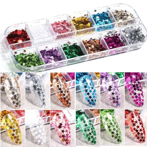 NBNTGH Xmas Nail Glitter Sequins 12 Colors 3D Holographic Star Nail Decals