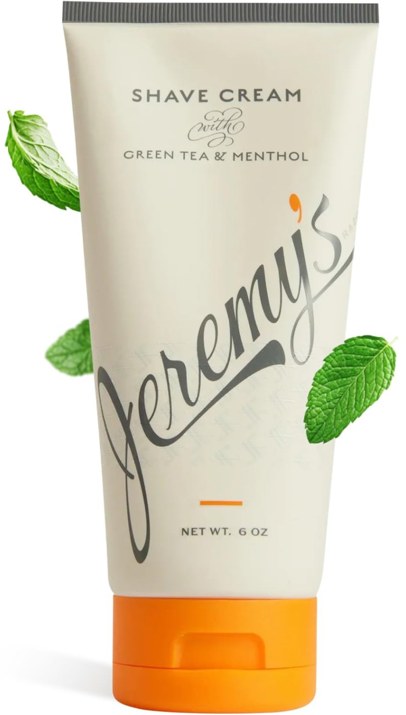 Jeremy’s Razors Shaving Cream for Men - All Natural Shave Cream With Green Tea & Menthol - Rich Lather For Face, Body, Head, Travel, Sensitive Skin & Razor Burn - Men's Grooming (Made in USA, 6 Fl Oz)