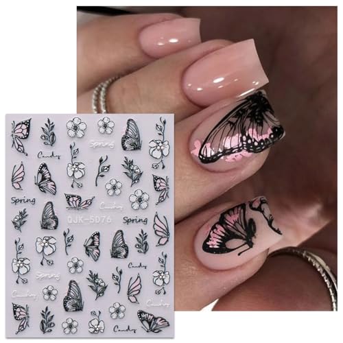 JMEOWIO 6 Sheets 3D Spring Flower Nail Art Stickers
