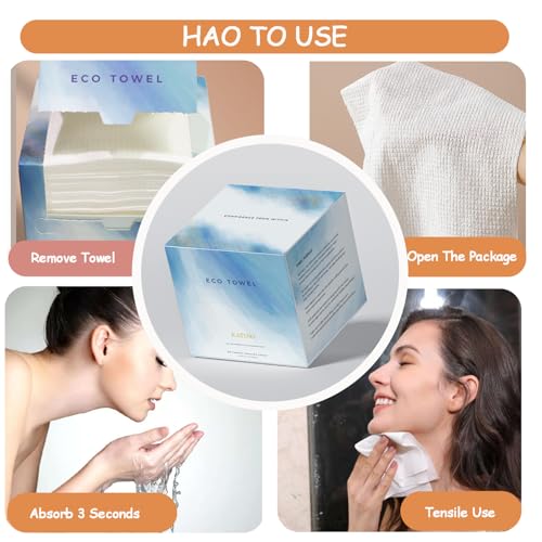 Disposable Biodegradable Face Towels - Soft Skin-Friendly Washcloths for Sensitive Skin, 50 Sheets (AMZVEZO)