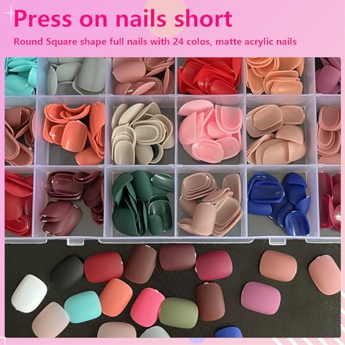 AddFavor Matte-Round Short Press-On Nails 576pcs Full Cover Fake Nail Tips for Women Girls