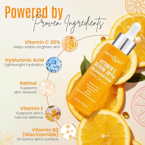 Vitamin C Serum with Hyaluronic Acid & Retinol - Organic Anti-Aging Face Treatment, 2 Fl Oz