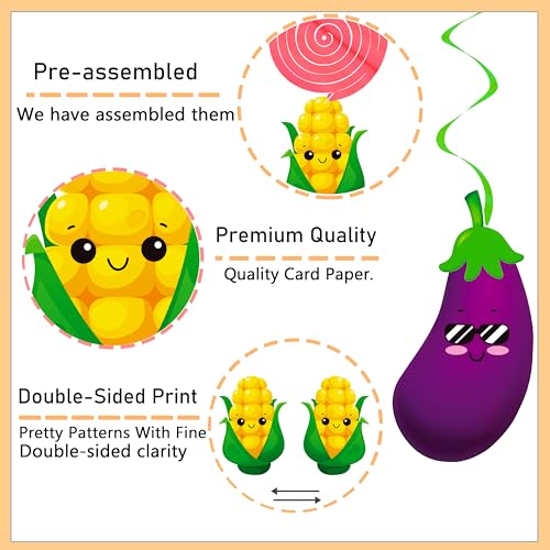 20 Pcs Fruit & Vegetable Hanging Swirls for Party Decorations