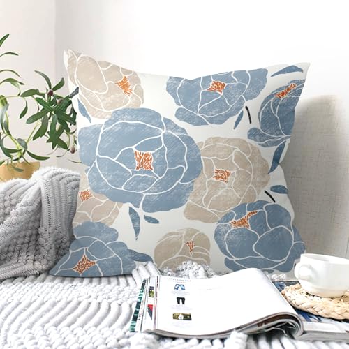 Vintage Blue Floral Throw Pillow Cushion Covers - Set of 4, 18x18