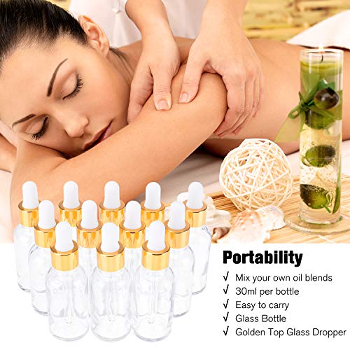 PrettyCare 1 oz Clear Glass Eye Dropper Bottles - 12 Pack with Pipettes & Labels