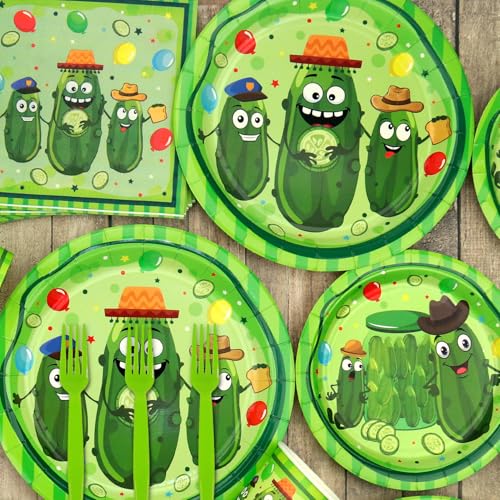 Pickle Party Supplies Kit - 25 Dinner Plates, Dessert Plates, Napkins & Forks