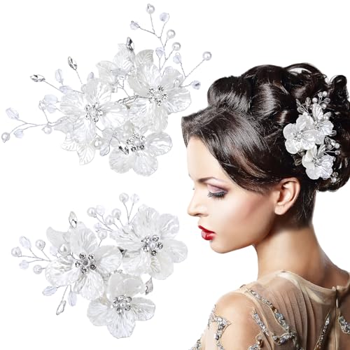 2-Piece Pearl and Rhinestone Floral Wedding Hair Clips for Brides