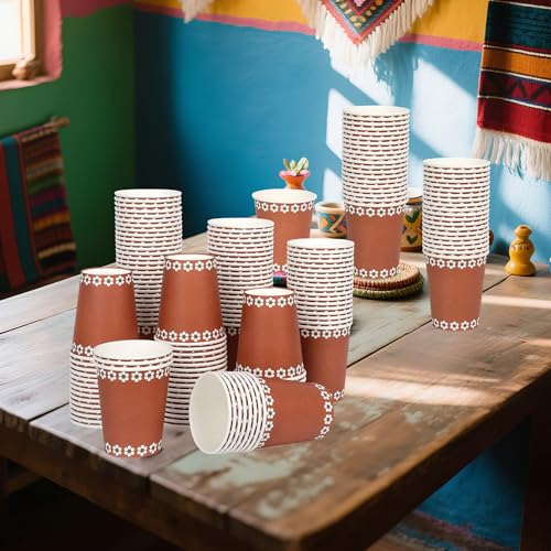 120-Pack Mexican Paper Drinking Cups - 9oz Terracotta Floral Design