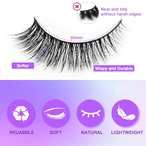 AILAISHI RQ45 False Eyelashes Kit with Bond, Seal & Tweezer - Natural Wispy Strips, Waterproof, Reusable for Beginners