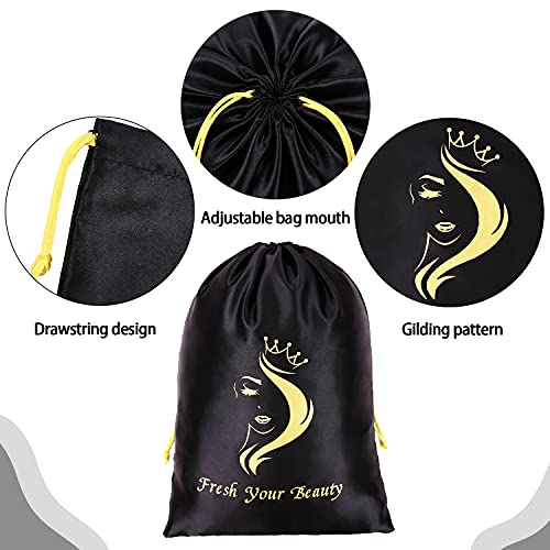 6 Pcs Satin Wig Storage Bags with Drawstring - Black & Pink Variations Included